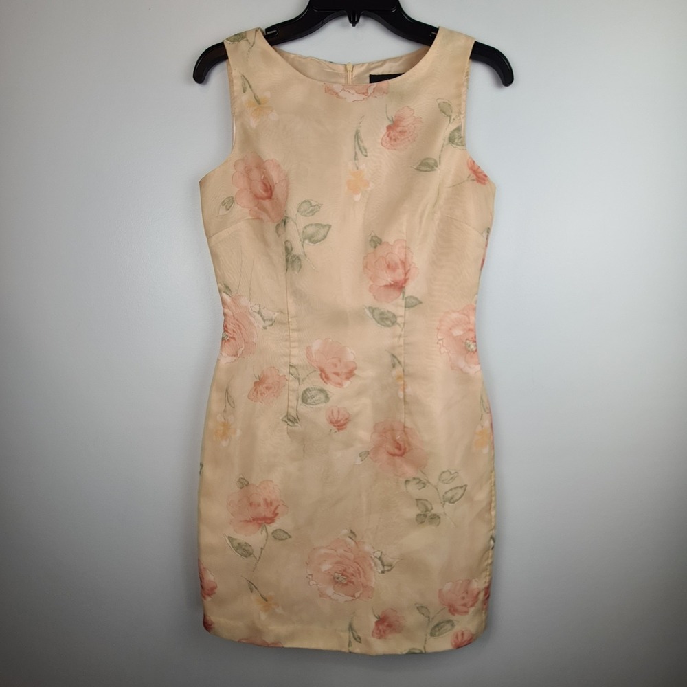 Vintage John Roberts Women's Size 4 Floral Dress Peach Muted Pink Overlay Fairy